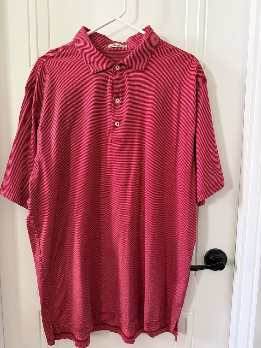 Peter Millar Red and White Pin Striped Polo Shirt